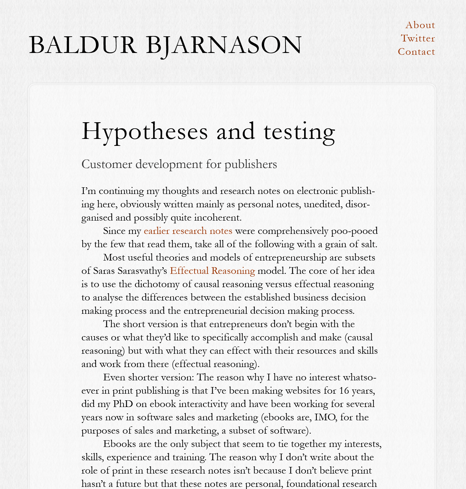 A screen shot of a blog post with a decade old design, looks a bit like a page out of a book