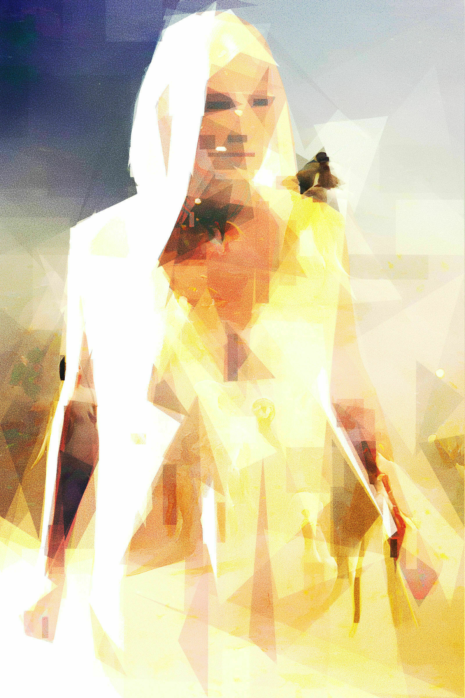 A very abstract representation of a woman in a hooded robe
